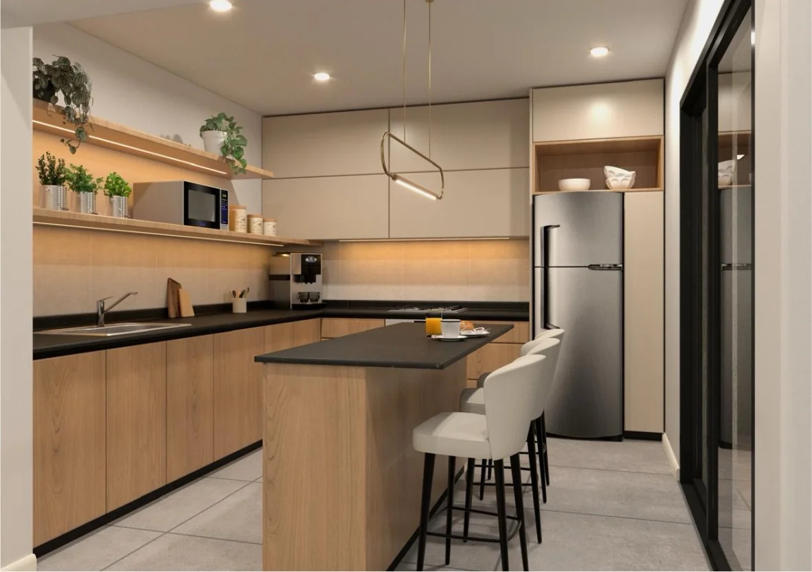 Render de la cocina de Dorrego