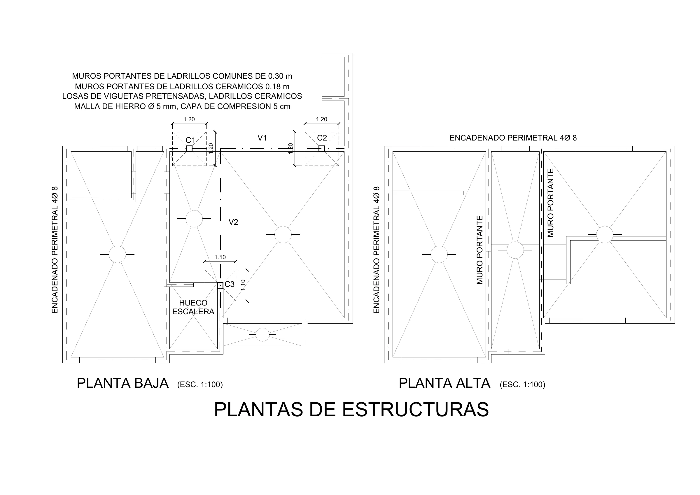 Plano de plantas de estructura de Casa Saldías